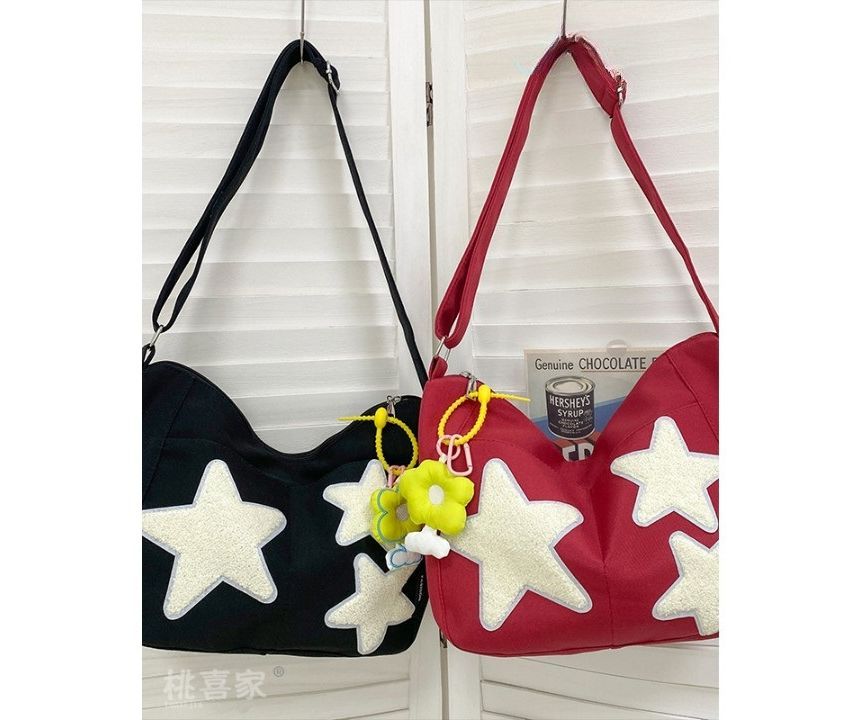 Star Applique Color Block Light Nylon Zipper Crossbody Bag