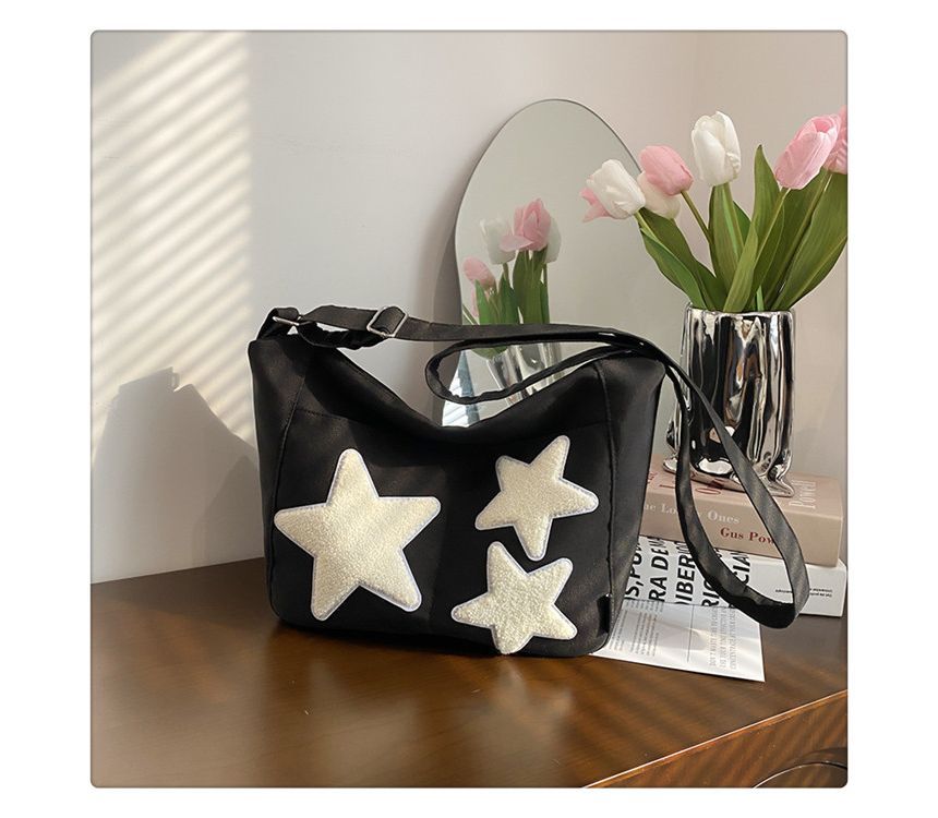 Star Applique Color Block Light Nylon Zipper Crossbody Bag