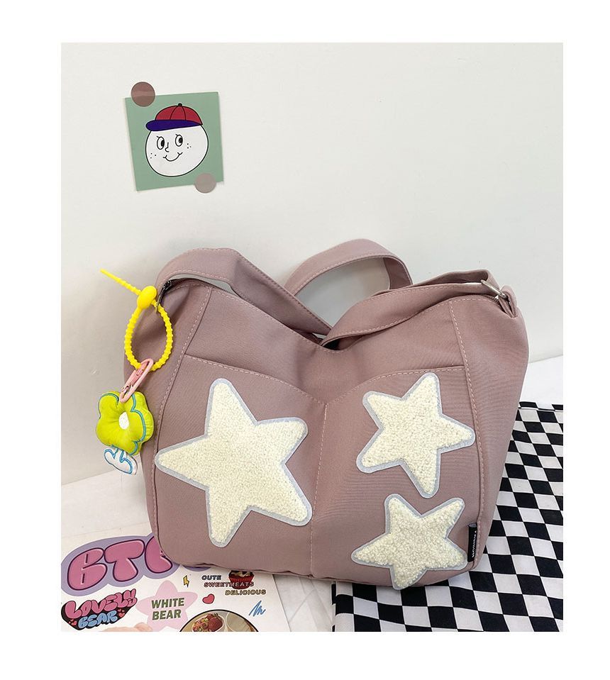 Star Applique Color Block Light Nylon Zipper Crossbody Bag