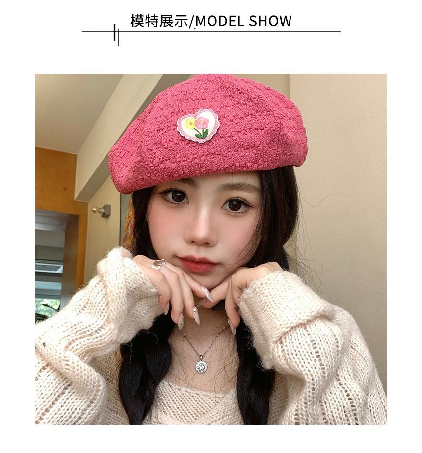 Flower Heart Applique Beret