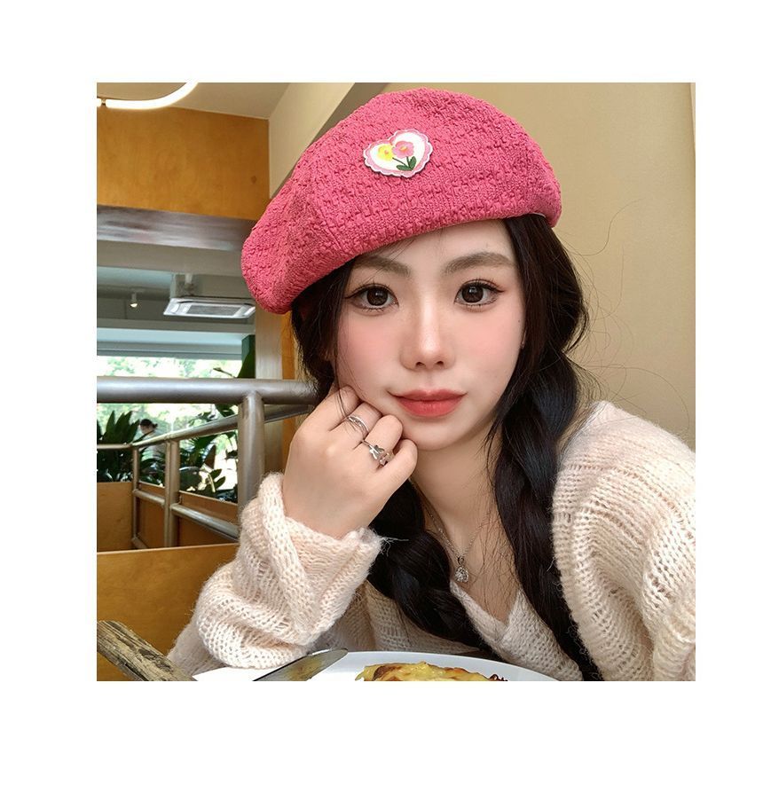 Flower Heart Applique Beret