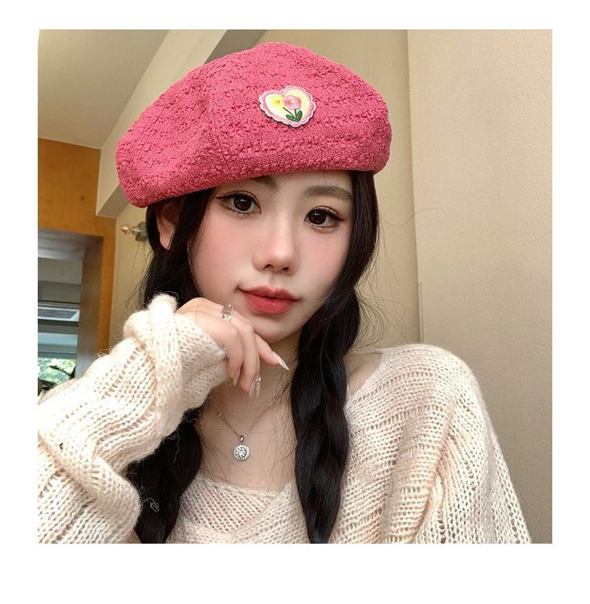Flower Heart Applique Beret