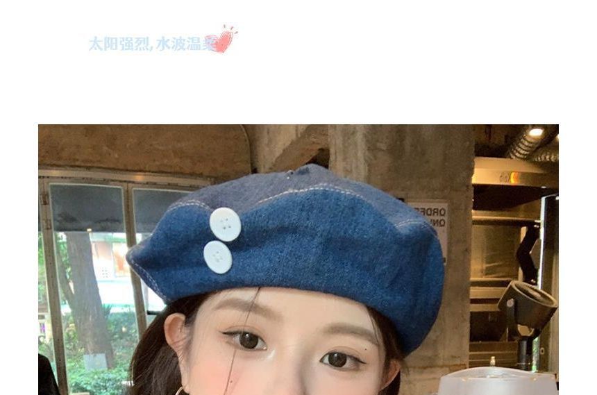 Button Washed Denim Beret