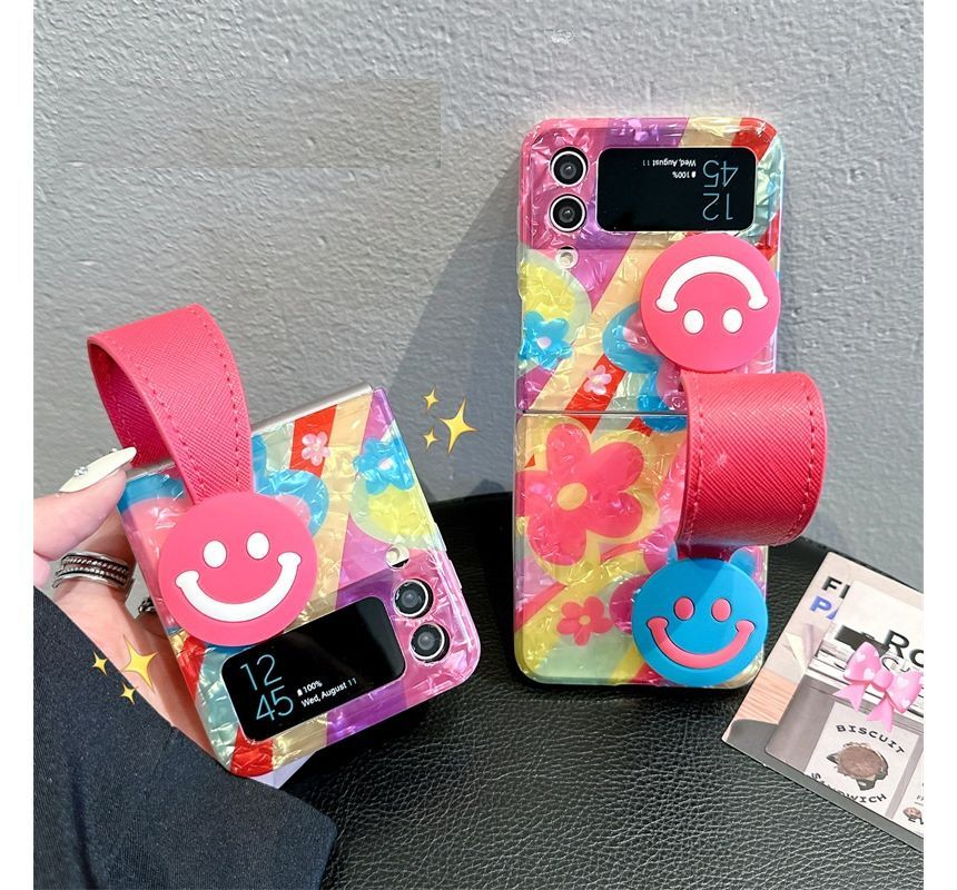 Flower Smiley Face Mobile Phone Case  With Hand Strap