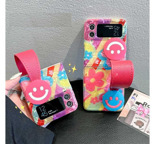Flower Smiley Face Mobile Phone Case  With Hand Strap