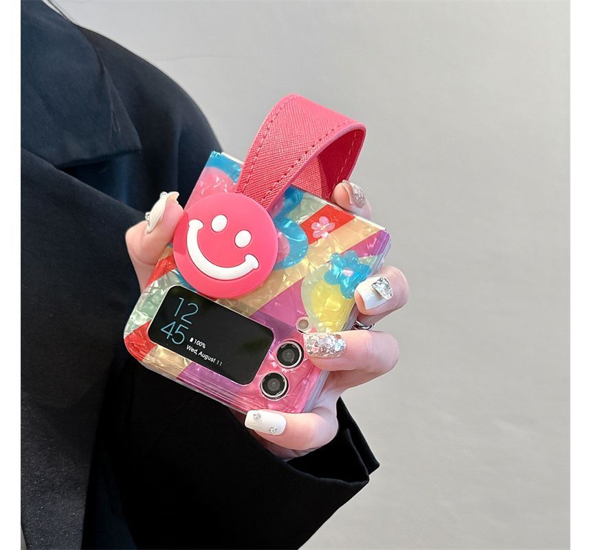 Flower Smiley Face Mobile Phone Case  With Hand Strap