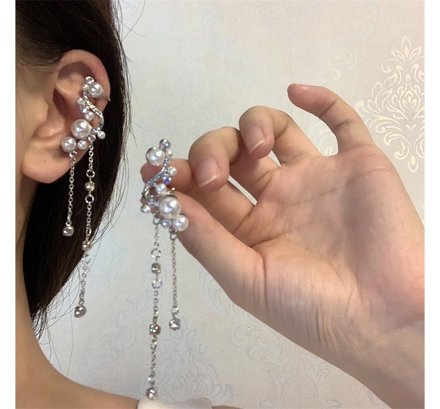 Pearl Cuff Fringe Ear Rhinestone Faux