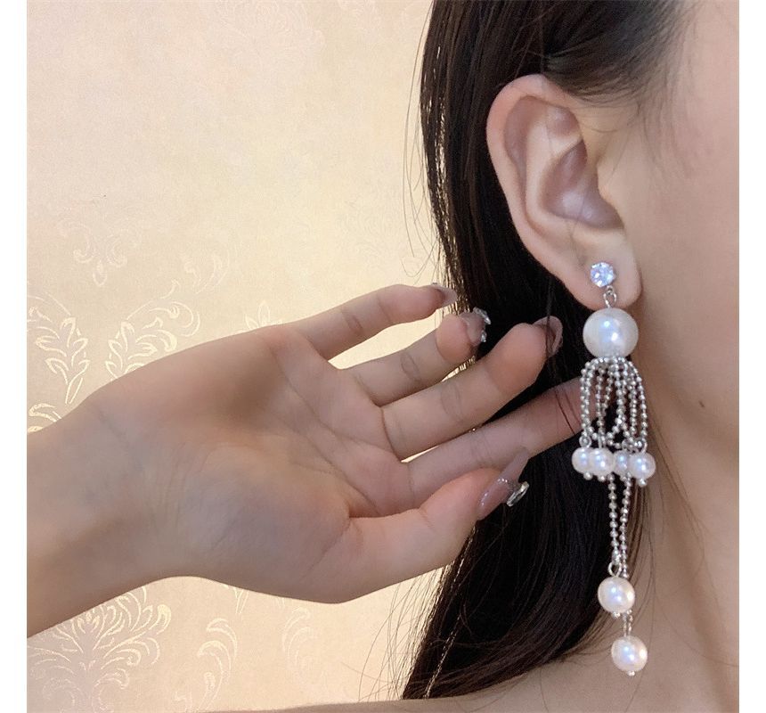 Faux Earring Pearl Fringe Drop