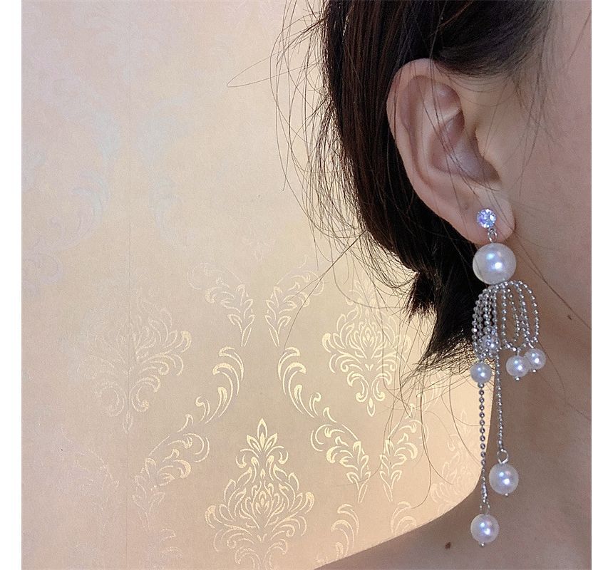 Faux Earring Pearl Fringe Drop