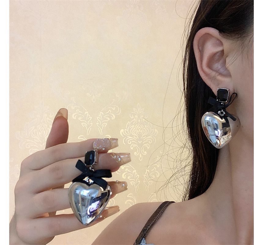 Heart Rhinestone Bow Earring Drop