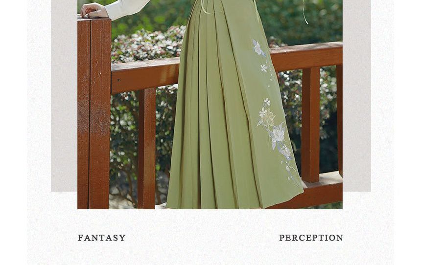 Long-Sleeve Embroidered Shirt / Maxi Pinafore Skirt / Set