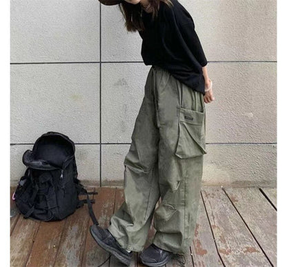 Low Rise Loose-Fit Wide-Leg Cargo Harem Pants