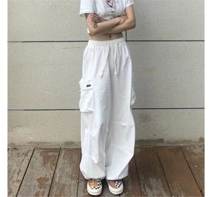 Low Rise Loose-Fit Wide-Leg Cargo Harem Pants