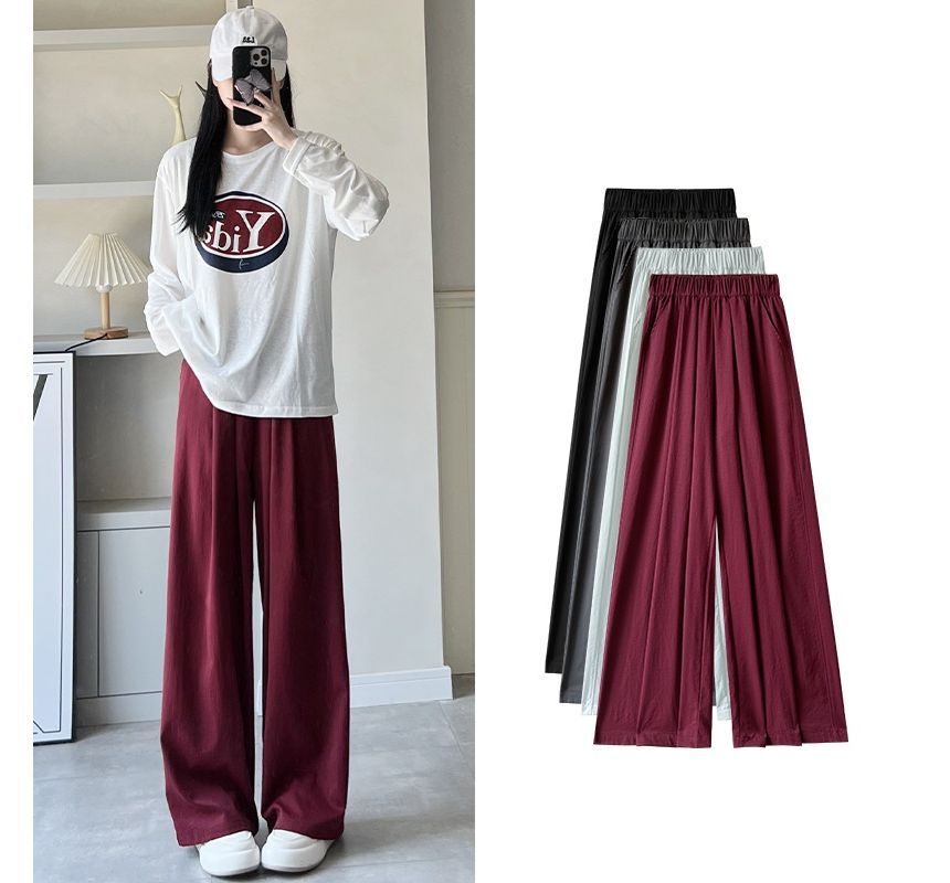 High Rise Plain Pocketed Wide Leg Sweatpants