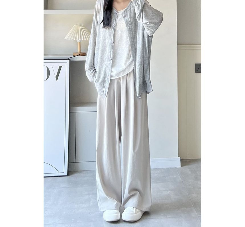 High Rise Plain Pocketed Wide Leg Sweatpants