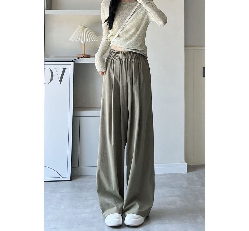 High Rise Plain Pocketed Wide Leg Sweatpants