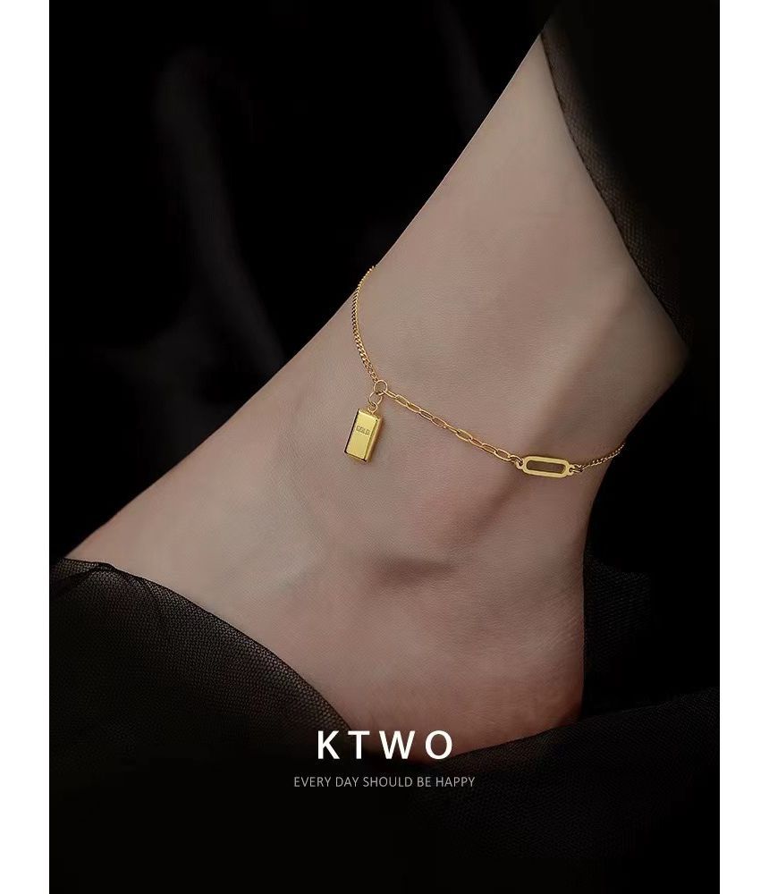 Gold Brick Pendant Anklet