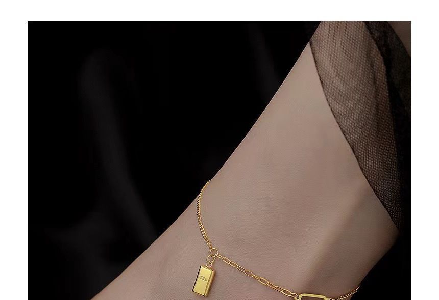 Gold Brick Pendant Anklet