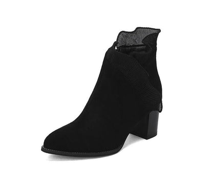 Ruffle Trim Chunky Heel Ankle Boots