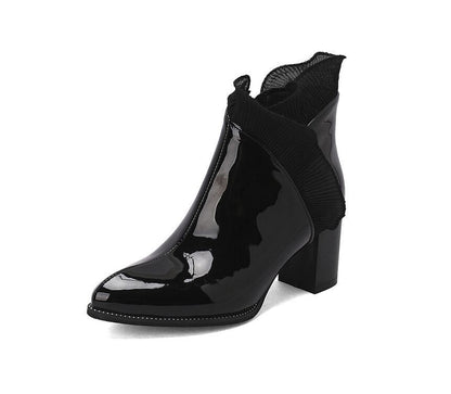 Ruffle Trim Chunky Heel Ankle Boots