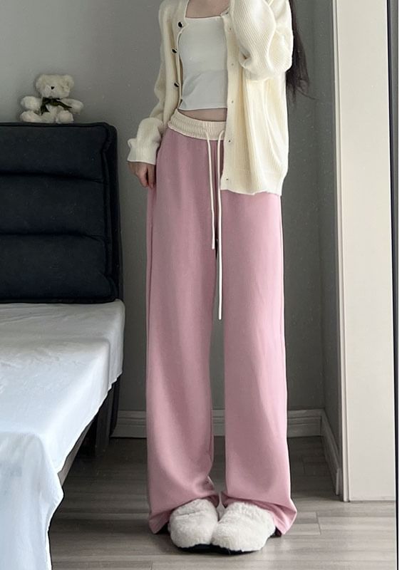 Paneled High Waist Drawstring Pocket Wide Leg Sweatpants