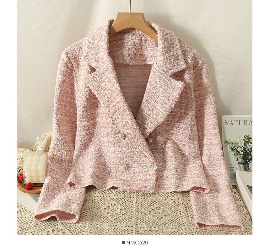 Double-Breasted Lapel Tweed Jacket