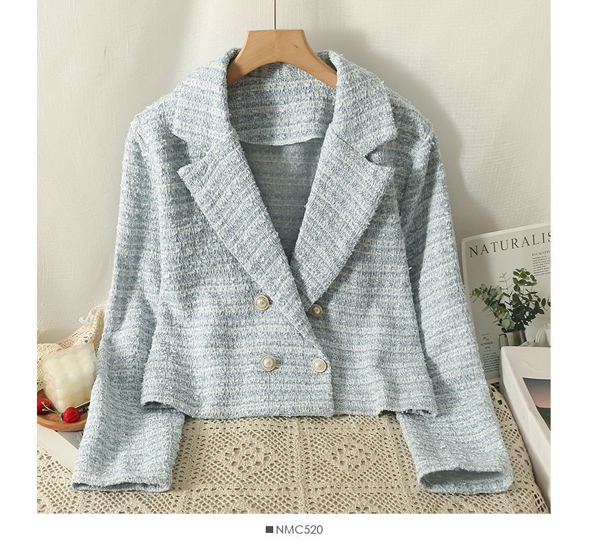 Double-Breasted Lapel Tweed Jacket