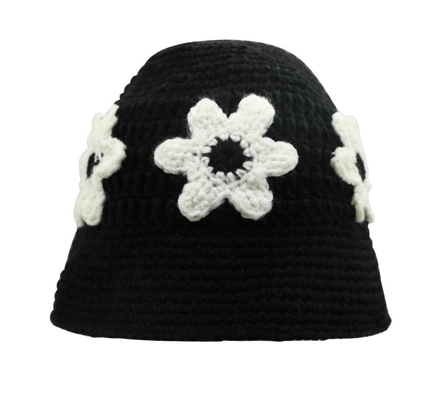 Floral Yarn Knit Bucket Hat