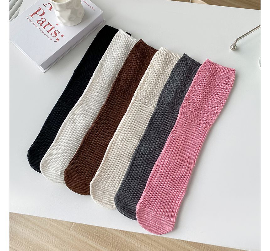 Plain Ribbed Knit Socks