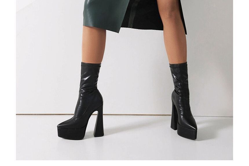 Pointed Toe Platform High Heel Short Boots