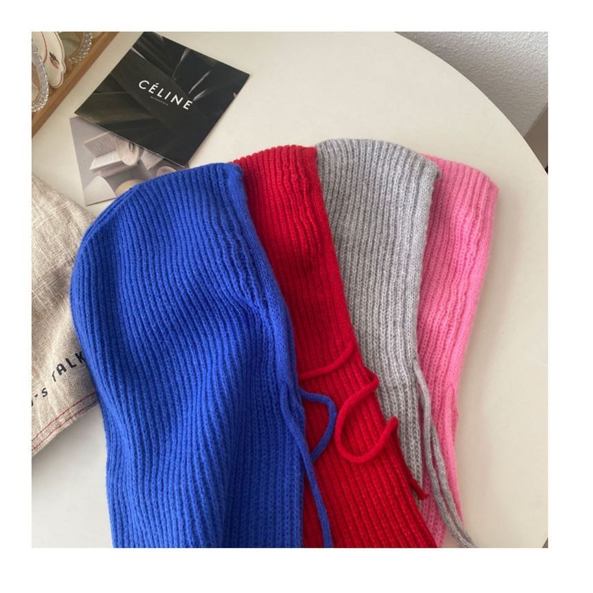 Drawstring Balaclava Plain Knit