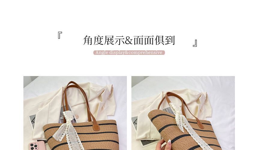 Set: Striped Straw Tote Bag + Lace Strap