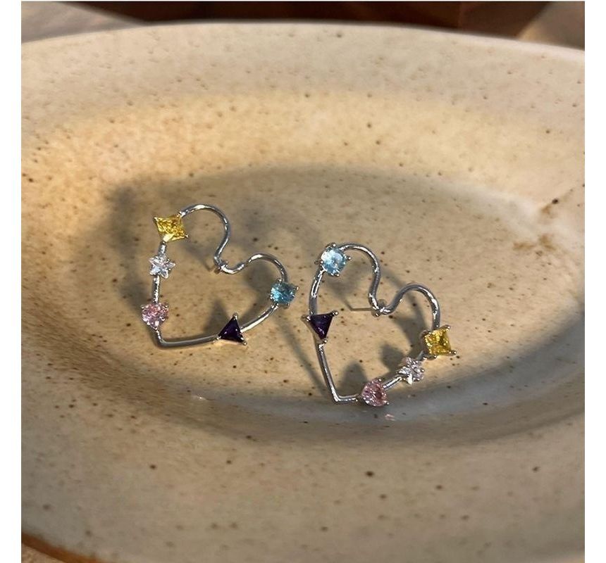 Stud Alloy Heart Earring Rhinestone