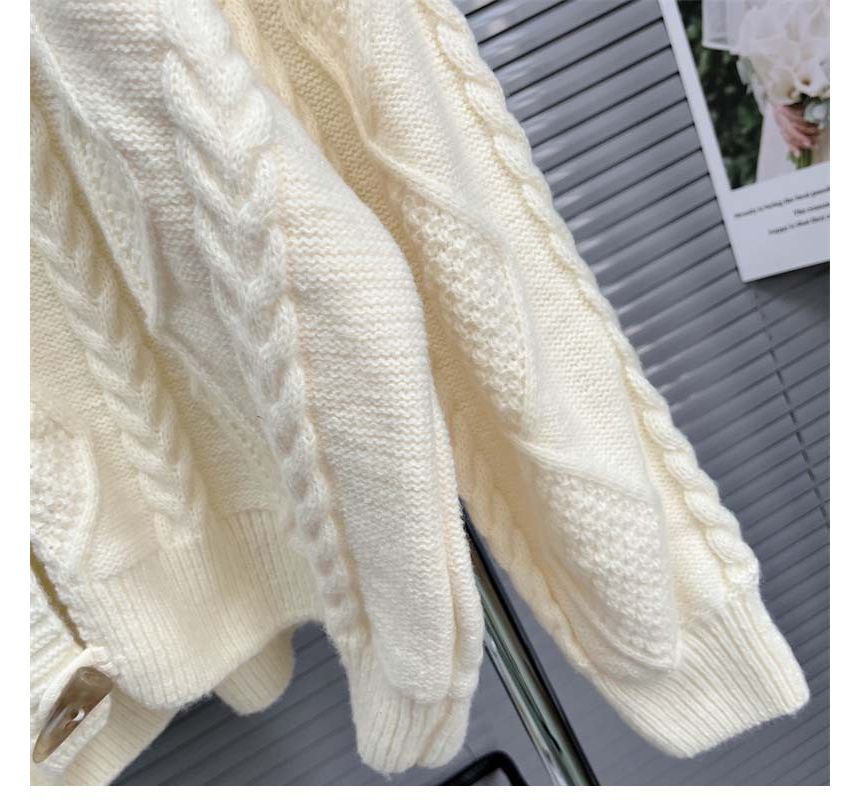 Plain Hooded Cable Knit Toggle Cardigan