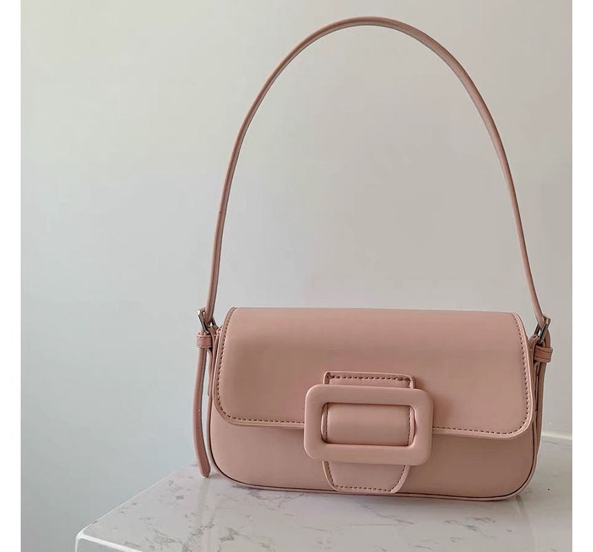 Faux Bag Flap Buckled Leather Shoulder