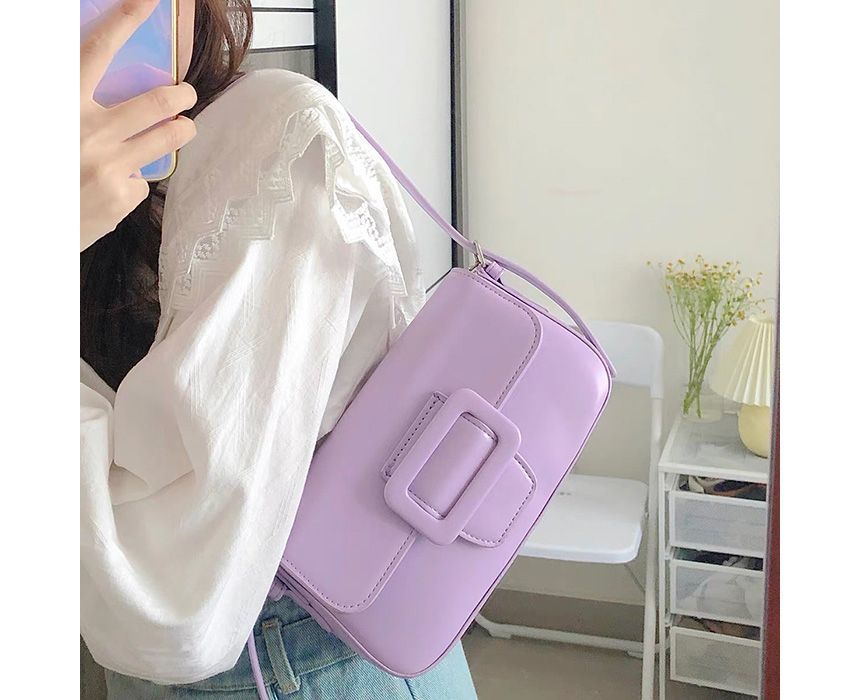 Faux Bag Flap Buckled Leather Shoulder