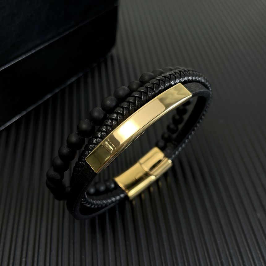 Alloy Bead Faux Leather Layered Bracelet