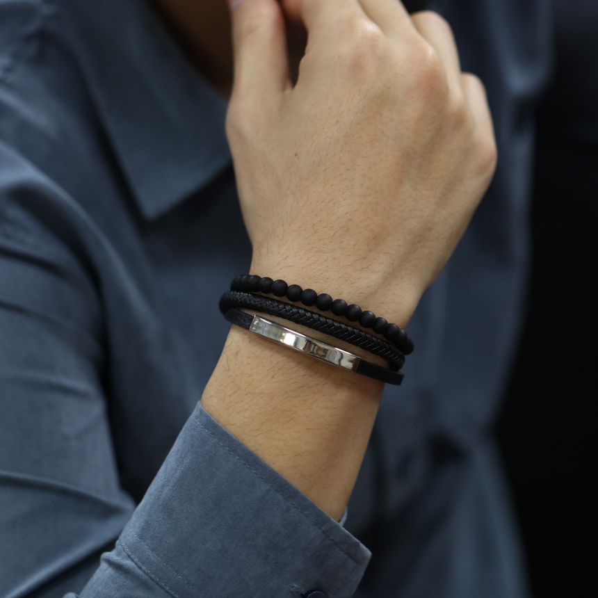 Alloy Bead Faux Leather Layered Bracelet