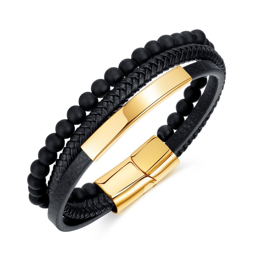 Alloy Bead Faux Leather Layered Bracelet