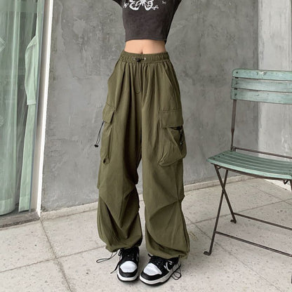 High Waist Pocket Loose-Fit Wide-Leg Cargo Pants