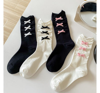 Plain Shirred Bow Socks