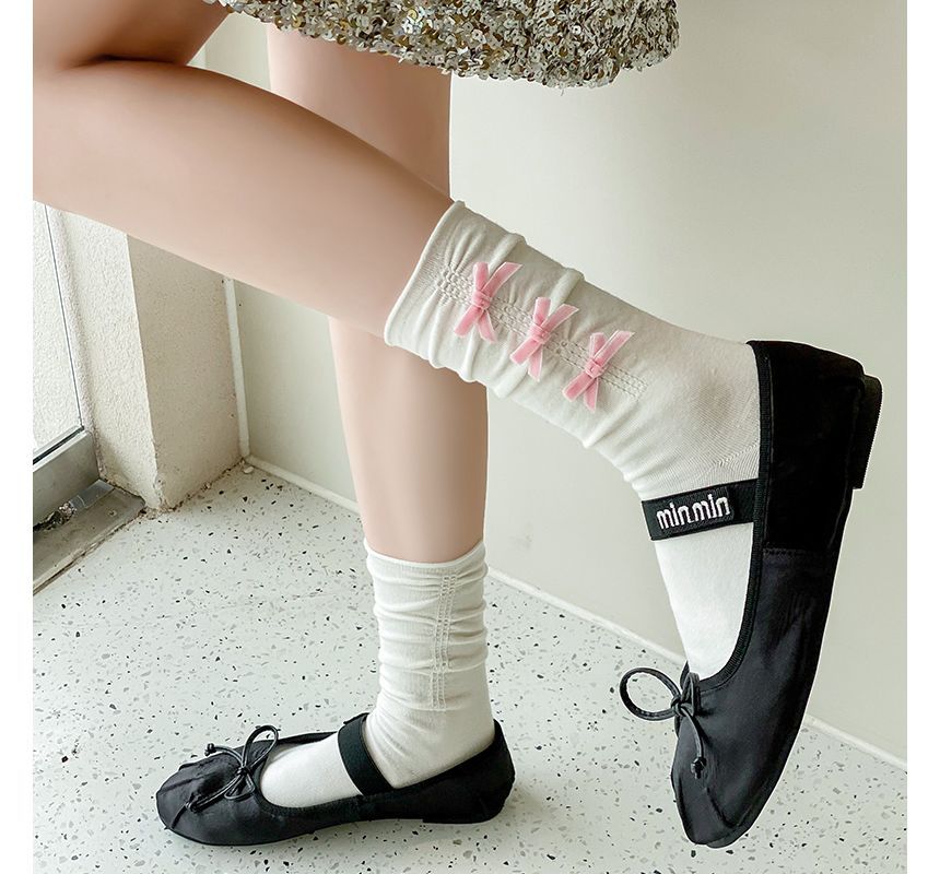 Plain Shirred Bow Socks