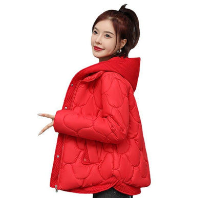 Mock Two-Piece Quilted Hooded Zip Jacket