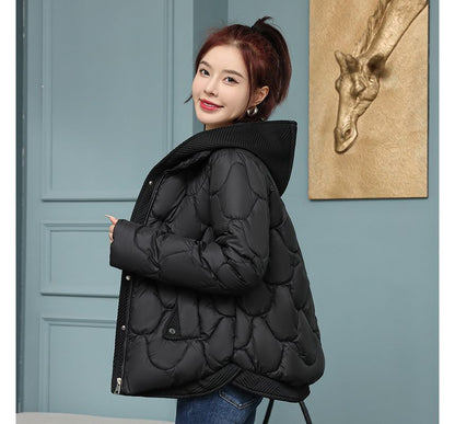 Mock Two-Piece Quilted Hooded Zip Jacket