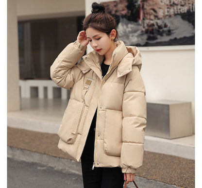 Applique Hooded Zip Puffer Jacket