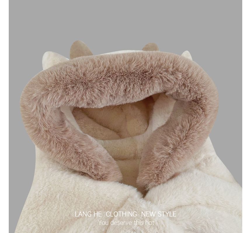 Cow Ear Fluffy Hooded Keyhole Scarf