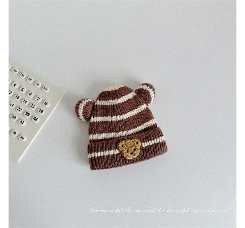 Ear Accent Striped Beanie