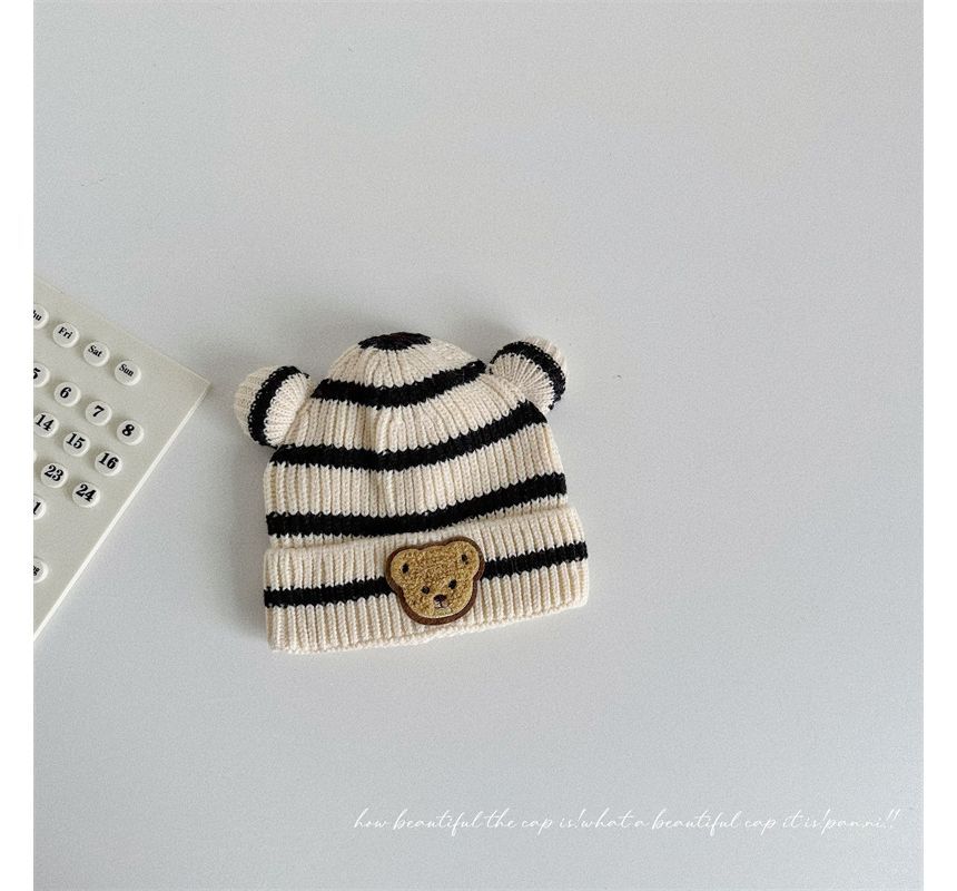 Ear Accent Striped Beanie