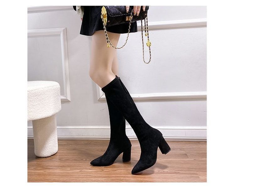 Pointed Chunky Heel Tall Boots