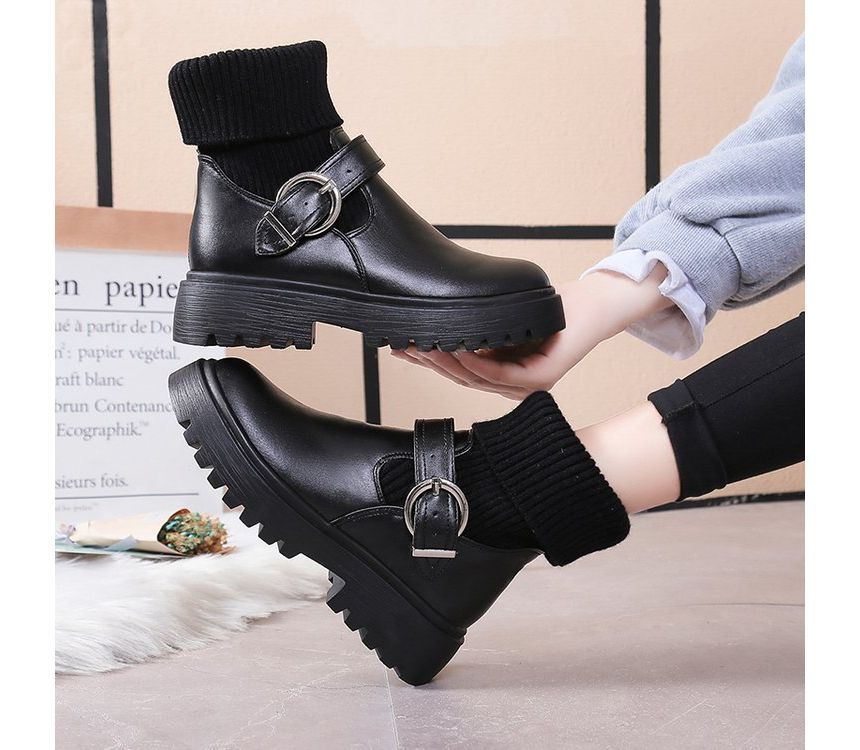 Buckled Platform Chunky Heel Boots